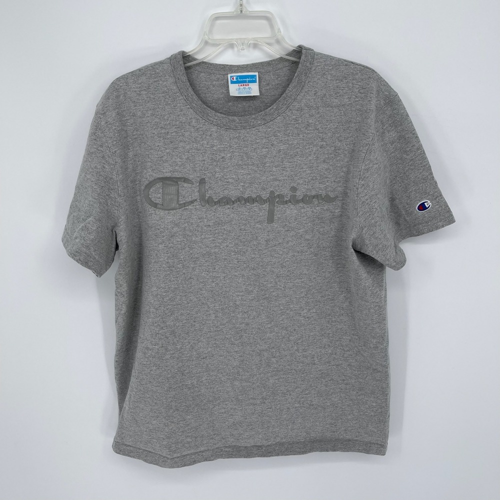 Champion Men's Gray Raised Graphic Logo Short Sleeve T-Shirt Size Large